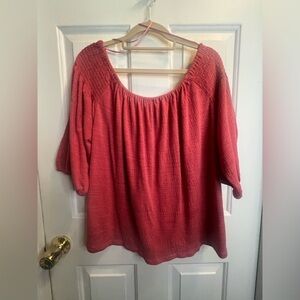 Cable & Gauge Orange Red Smocked 3/4 Sleeve Blouse